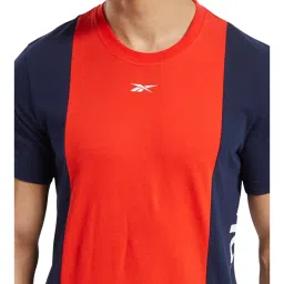 Reebok Red & Navy Cotton Slim Fit Color Block T-Shirt image 4