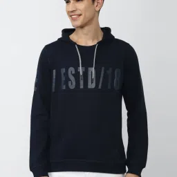 Peter England Jeans Navy Blue Slim Fit Printed Hooded SweatShirt image 1