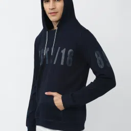 Peter England Jeans Navy Blue Slim Fit Printed Hooded SweatShirt image 3