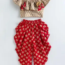 TWISHA Kids Golden & Red Printed Top Set image 1