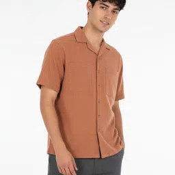 glitchez Twill Weave Cuban Collar Pure Cotton Relaxed Fit Casual Shirt-picture-36