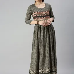 showoffff SHOWOFF Olive Cotton Printed Ankle Length Anarkali Kurta image 1