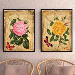 Art Street Rose Printed Brown Engineered Wood Wall Art (Set of 2)-picture-26