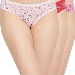 Clovia Pink & Red Cotton Printed Bikini Panties - Pack Of 3-image-12