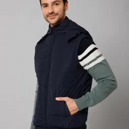 Cantabil Navy Regular Fit Hooded Jacket image 3