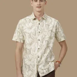 Cavallo By Linen Club Beige Linen Contemporary Fit Printed Shirt-picture-14