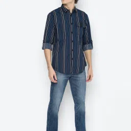 Forever 21 Navy Regular Fit Striped Shirts image 5