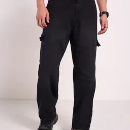 SF Jeans by Pantaloons Black Cotton Loose Fit Cargo Jeans-picture-16