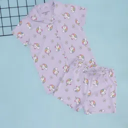 Pantaloons Junior Girls Lavender Cotton Printed Shirt And Shorts-picture-28