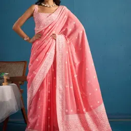 Elora Pink Linen Woven Saree With Unstitched Blouse-image-31