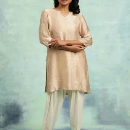 Folksong by W Beige Printed Straight Kurti-image-4