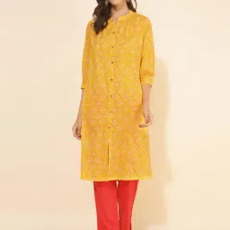 Janasya Yellow Cotton Printed A Line Kurta-picture-20