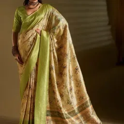 Elora Yellow & Green Silk Woven Saree With Unstitched Blouse-image-13
