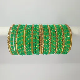 Adiba Fashion Factory Set Of 34 Green Glass Artificial Stones Bangle-picture-34