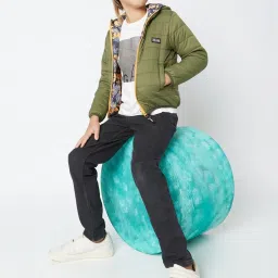 GAS Kids Green Quilted Full Sleeves Reversible Jacket image 5