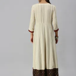 showoffff SHOWOFF Beige Cotton Embroidered Ankle Length A Line Kurta image 2