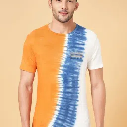 People By Pantaloons Orange Cotton Slim Fit Tie - Dye T-Shirt-image-18