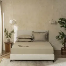 Sansaar Cotton Gold Floral 210 TC King Size Bed with 2 Pillow Covers-picture-28
