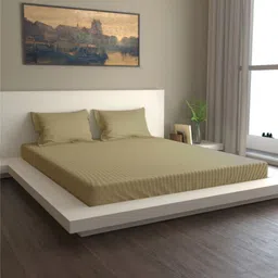 GENUINE GLOBAL DECOR Tan Striped 250 TC Bedsheet with 2 Pillow Covers-picture-18