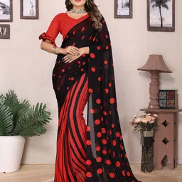 Moda Rapido Polka Dot & Striped Half and Half Printed Saree-picture-26