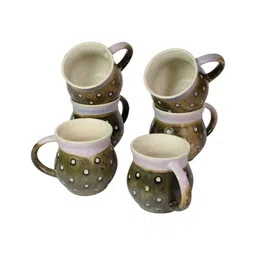 Unravel India Brown & White Handcrafted and Hand Painted Textured Ceramic Glossy Mugs Set of Cups and Mugs image 3