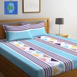Klotthe Printed Sky Blue 210 TC Cotton Blend King 2 Bed Sheets with 4 Pillow Covers-image-90
