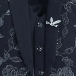 Fourfolds Boys Navy Blue Regular Fit Embroidered Suit Set image 4