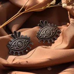 Teejh Ethnic Naina Silver Oxidized Stud Earrings-picture-20