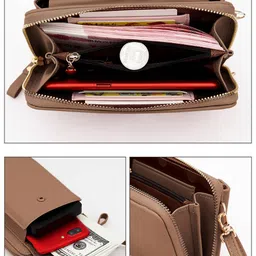 syga Women Phone Bag Ladies Wallet PU Leather Cell Phone Purse Mini Shoulder Bag with Strap Card Slots (Brown, Forever Hengshang) image 4