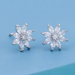 Kushal's Fashion Jewellery Rhodium-Plated Party Zircon Floral Studs Earrings-image-8
