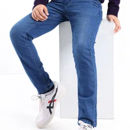 Pine Kids Cotton Spandex Woven Full Length 5 Pockets Washed Denim Jeans - Mid Blue-picture-19