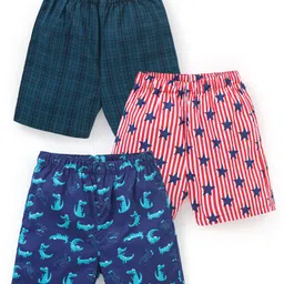 Babyhug Cotton Knit Boxers Crocodile & Stars Print Pack of 3 - Green Red & Blue-picture-17
