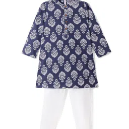 Babyhug 100% Cotton Woven Full Sleeves Floral Printed Kurta Pajama Set - Navy Blue-image-47