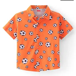 Babyhug Cotton Knit Football Printed Half Sleeves Shirt - Orange-picture-38