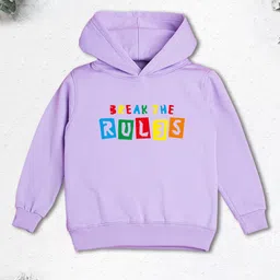 NUSYL Fleece Full Sleeves Break The Rules Text Printed Hoodie - Lilac-image-47