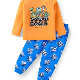 Babyhug Disney Single Jersey Knit Full Sleeves Night Suit With Toy Story Graphic - Orange & Blue-picture-20