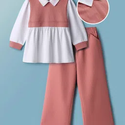 Mark & Mia Knit Full Sleeves Twofer Top & Trouser Set - Dark Peach-picture-15