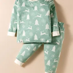Ollypop Interlock Knit Full Sleeves Co-ords Night Suit With Tree Print - Turquoise-picture-27