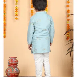 Polka Tots Cotton Full Sleeves Cycle Printed Kurta Pyjama Set - Green image 3