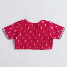 The Magic Wand Jacquard Woven Half Sleeves Leaves Foil Printed & Gota Lace Embellished Choli Lehenga With Dupatta Set - Fuchsia image 3