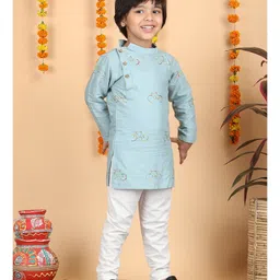 Polka Tots Cotton Full Sleeves Cycle Printed Kurta Pyjama Set - Green image 4