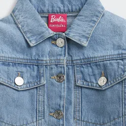 Barbie by Tiny Girl 100% Cotton Woven Full Sleeves Back Text Embroidered Jacket - Light Blue image 4