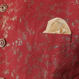 Manish Creations Mandarin Collar Jacquard Straight Kurta With Churidar And Nehru Jacket image 2