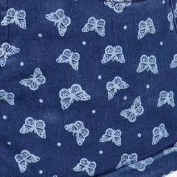 Kiddopanti Denim Woven Butterfly & Polka Dots Printed Roll Up Shorts - Medium Blue image 5