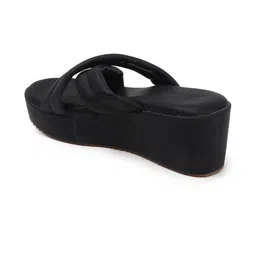 HERE&NOW Women Black Solid Wedge Open Back Heels image 2