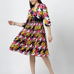 COSMIC TRIO Printed Belted Fit & Flare Dress-image-88