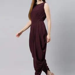 Cottinfab Brown Solid Dhoti Style Jumpsuit With Jacket image 4
