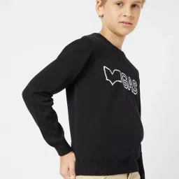 GAS Kids Black & White Cotton Embroidered Full Sleeves Sweater image 4
