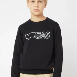 GAS Kids Black & White Cotton Embroidered Full Sleeves Sweater image 1