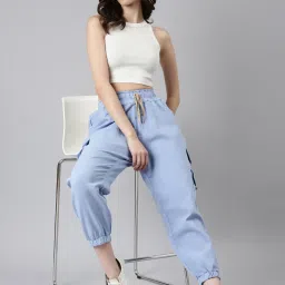 showoffff SHOWOFF Light Blue Denim Regular Fit Mid Rise Cargo Jeans image 4